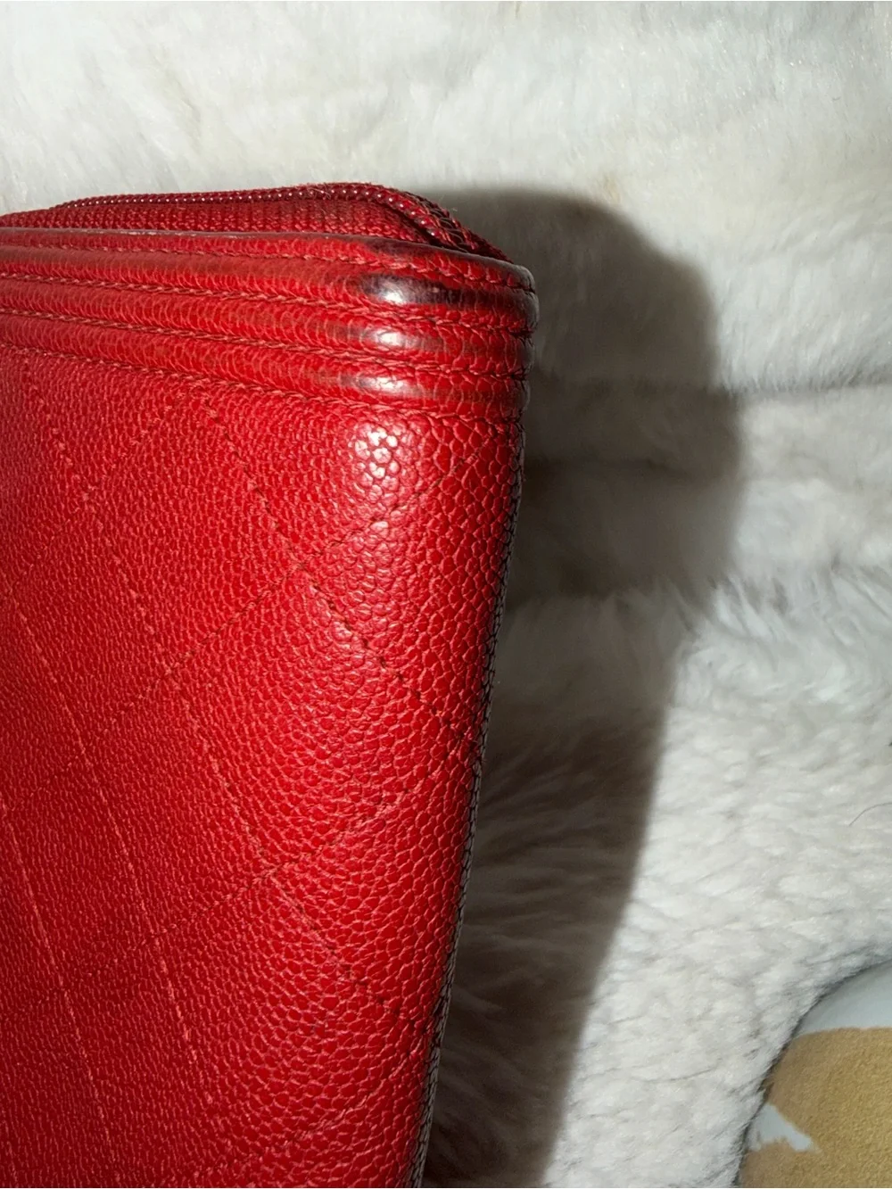 CHANEL Red Quilted Caviar Leather Leboy Zip Wallet- GOOD CONDITION